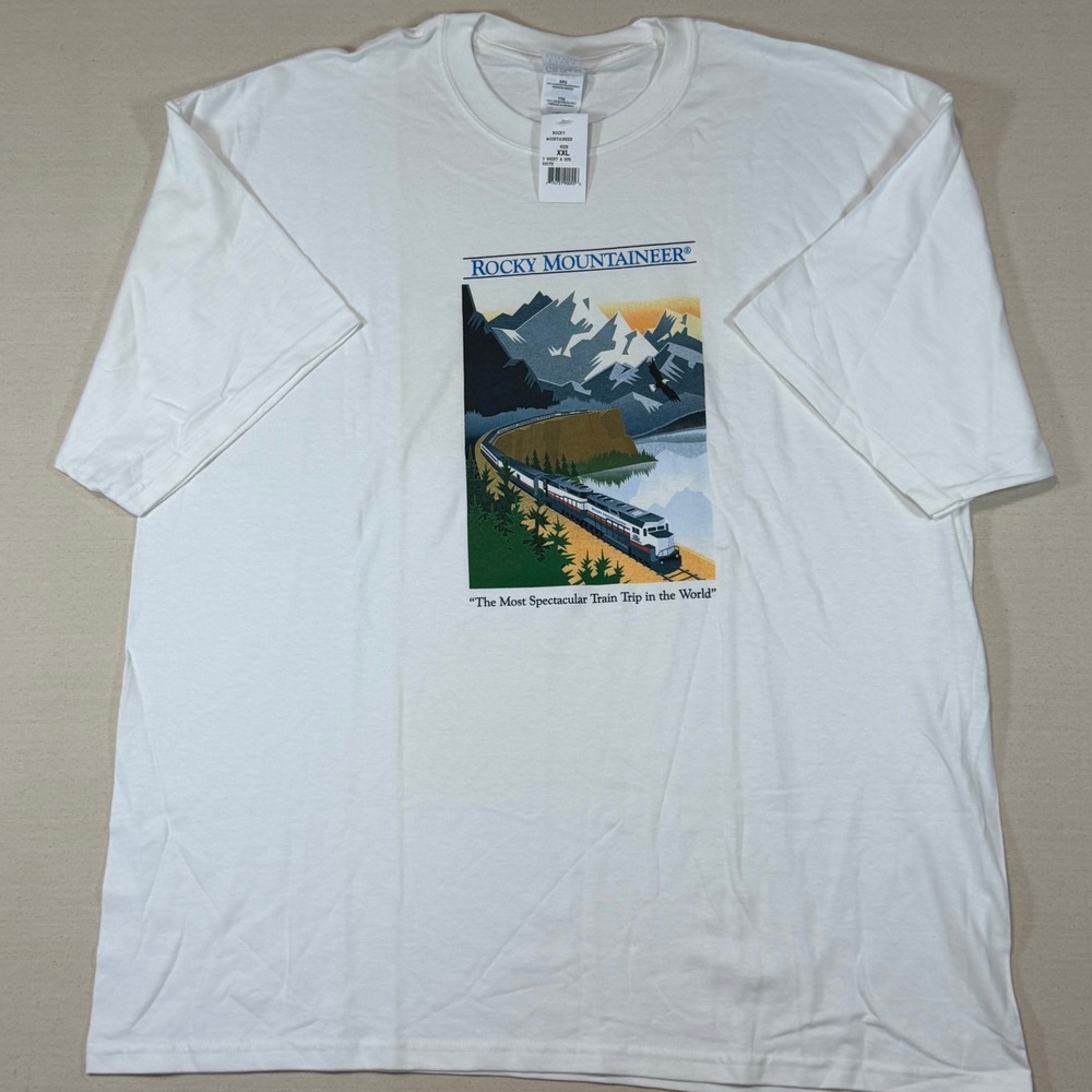 Rocky Mountaineer Train Graphic T-Shirt XXL White Gildan Ultra Cotton NWT